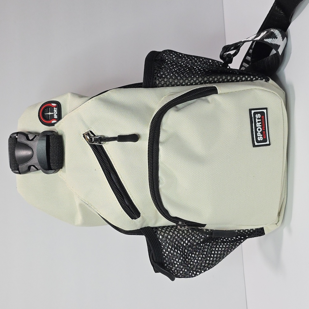 Unisex White and Black Canvas Backpack with Adjustable Strap
